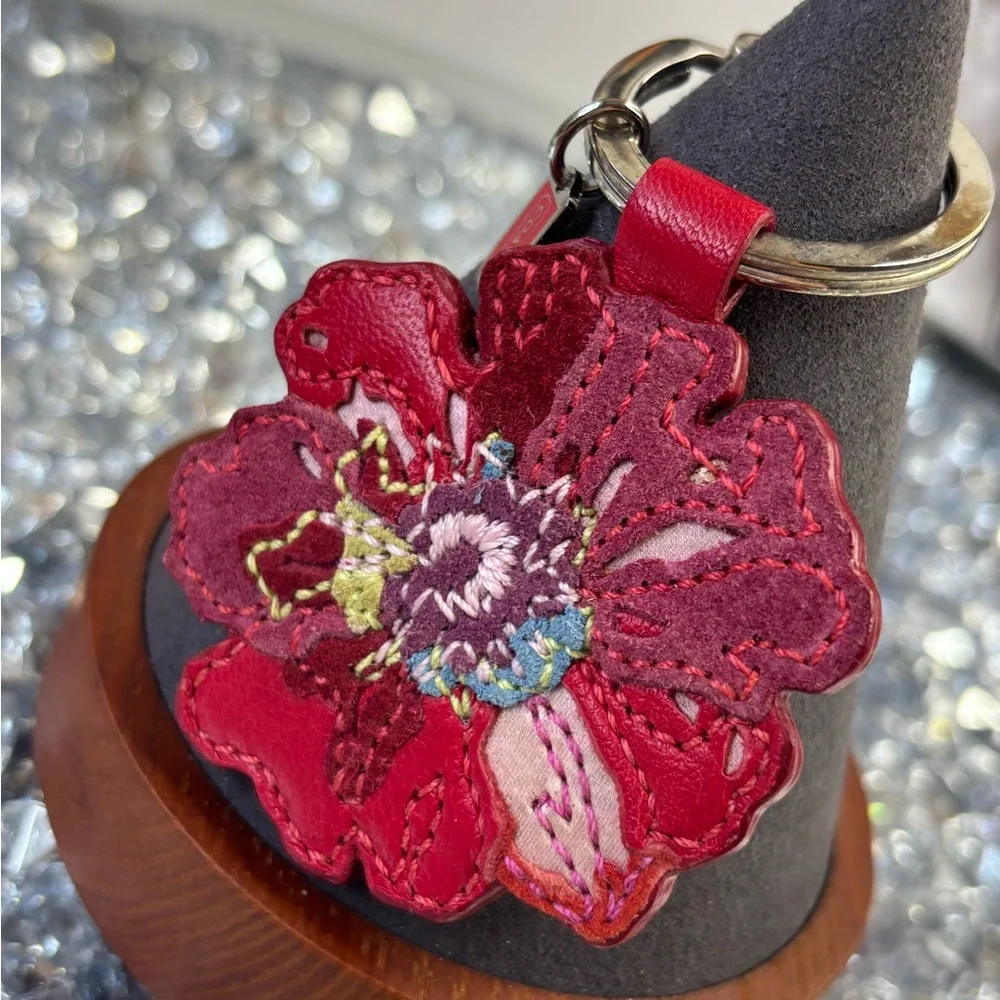 Coach RARE vintage poppy flower APPLIQUÉ key chain EUC - Picture 6 of 11